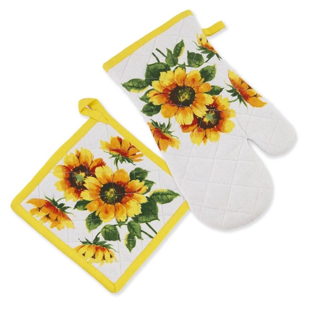 Color-full SUNFLOWERS Pothole Pot Holder & Oven Mitt Set
